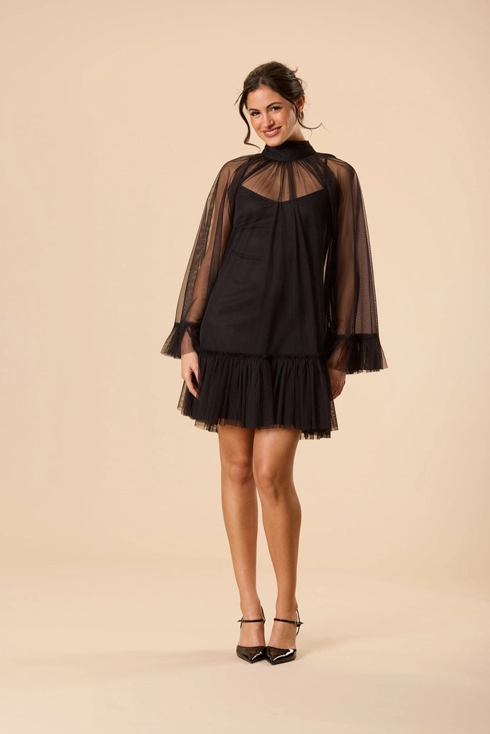 Malta Tulle Mini Dress in Black