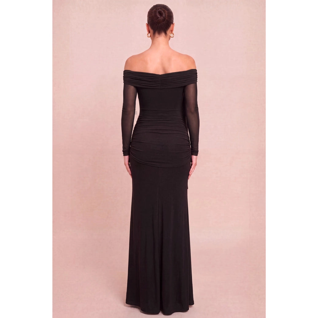 Robe longue en maille à nouer devant, épaules dénudées