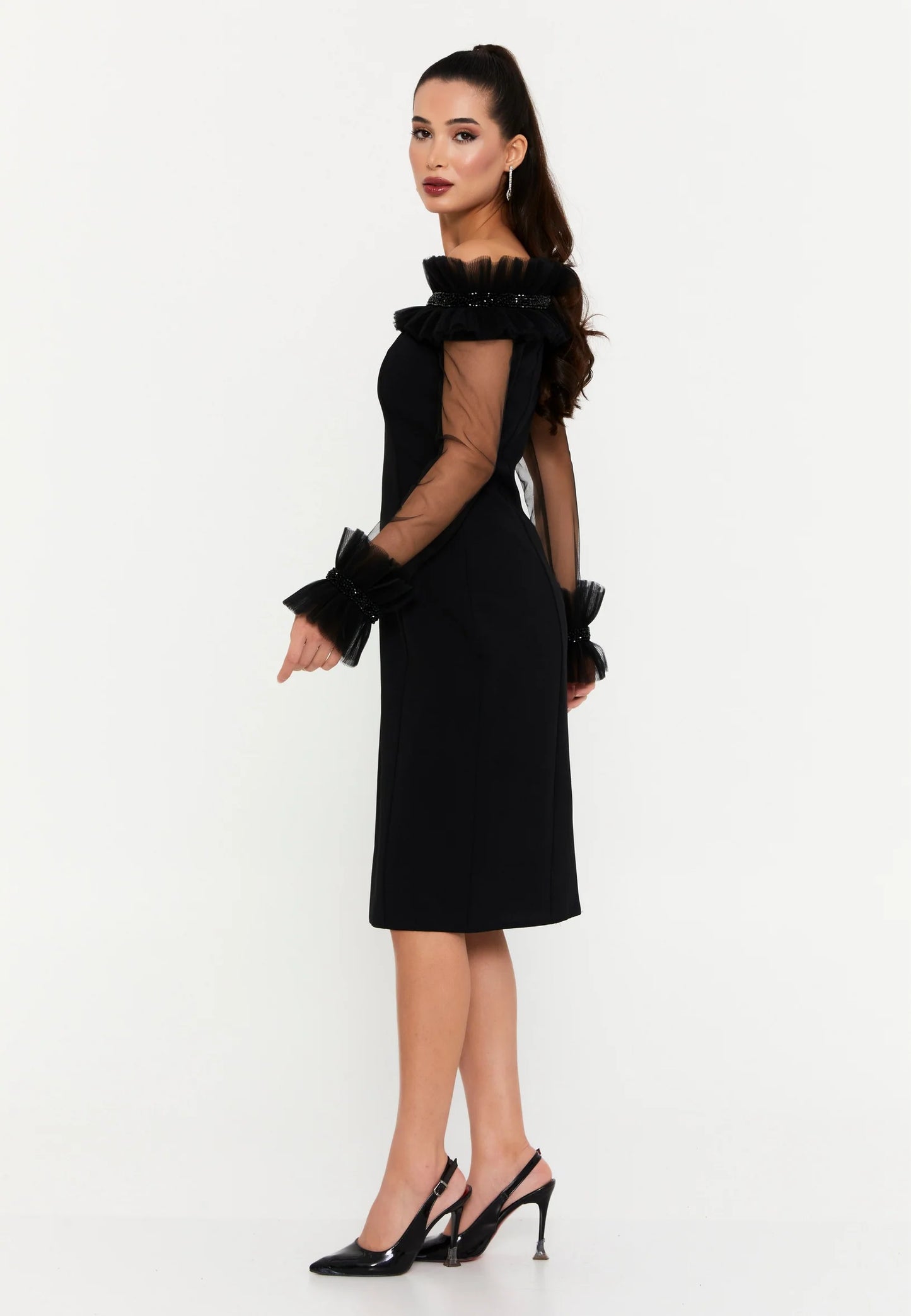 Nazan Off Shoulder Midi Evening Dress