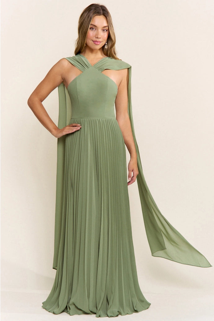 Robe plissée drapée et doublée
