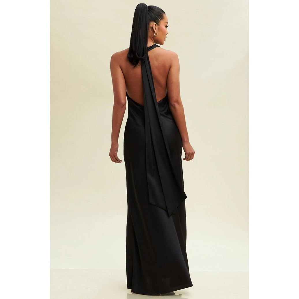 SOLID SATIN HALTER dress