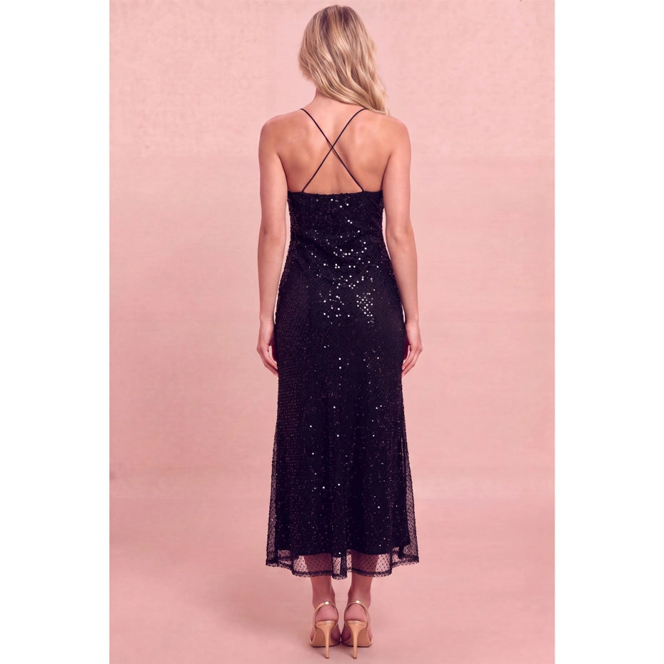 Sequin Mesh Midi Dress