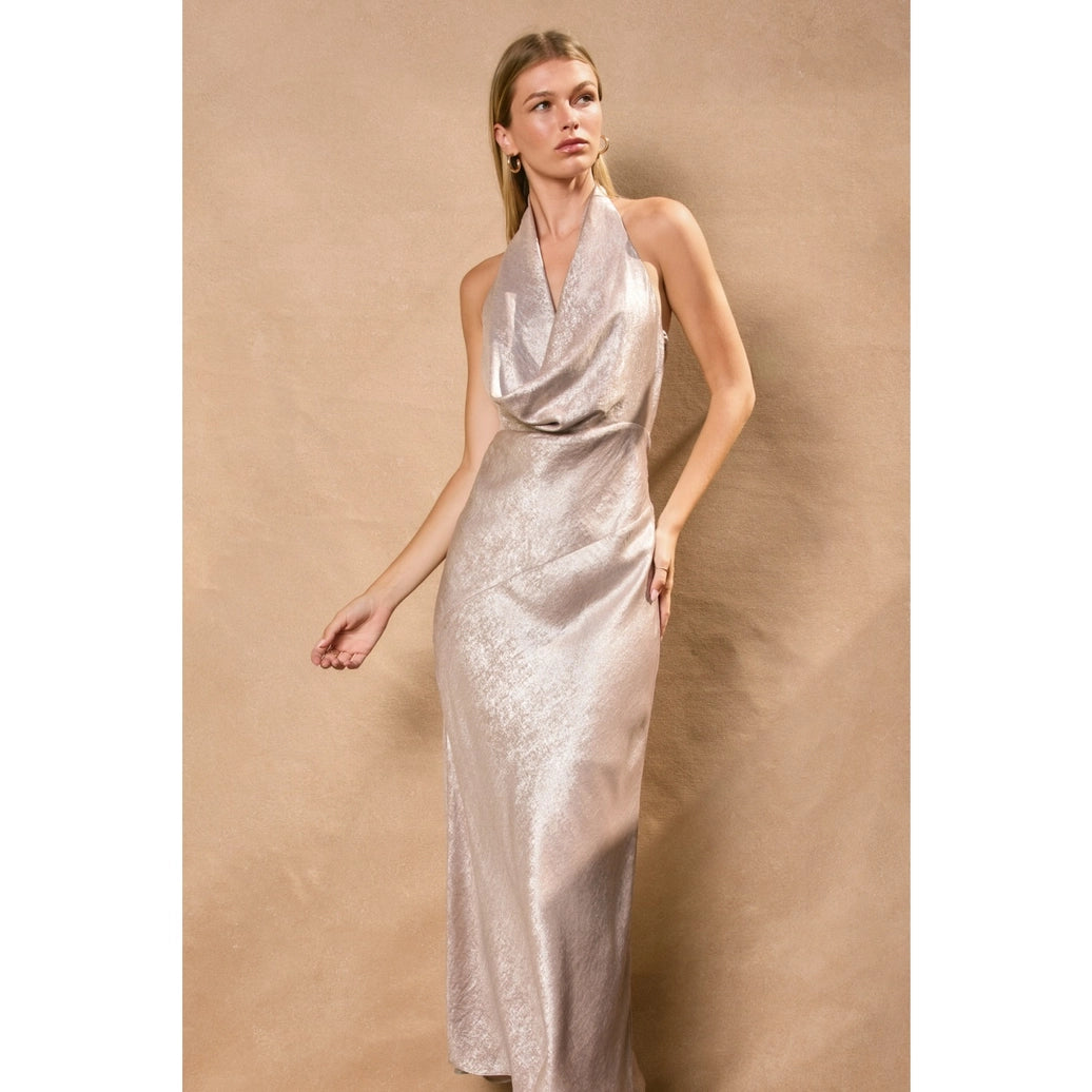 Too Precious Draped Halter Neck Maxi Dress