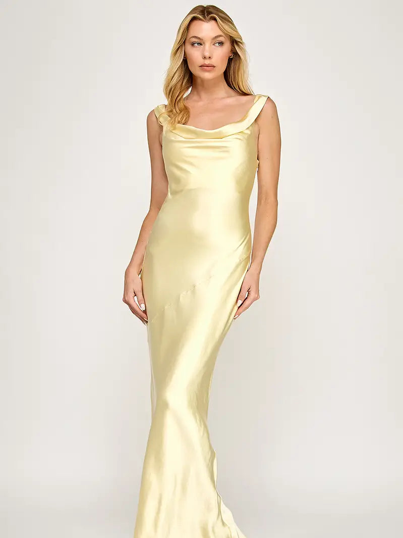 Cowl Neck Satin Maxi Dress