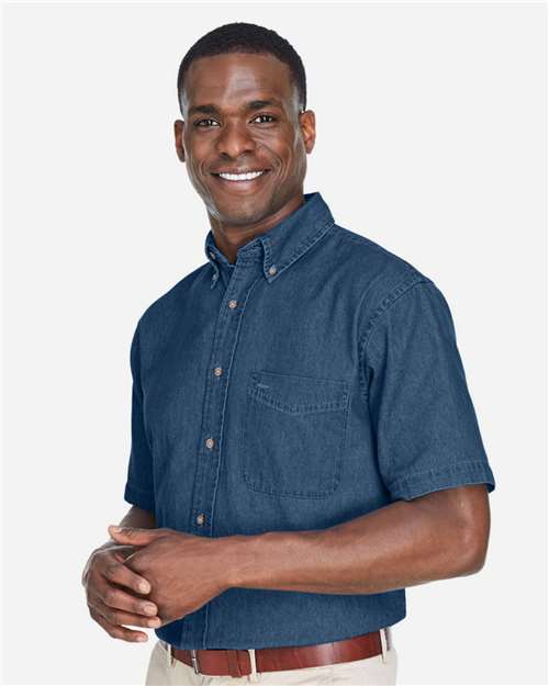 Men's Short-Sleeve Denim Shirt — Harriton M550S