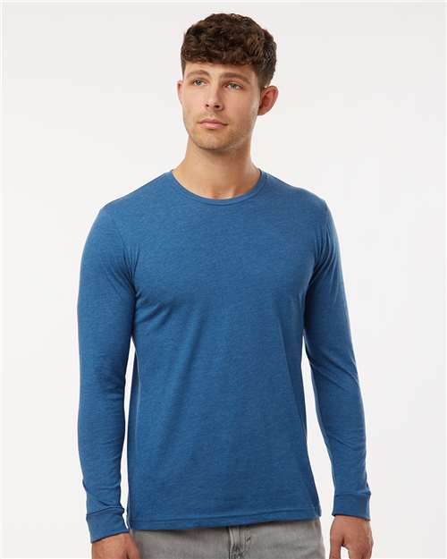 Unisex CVC Long Sleeve Tee — Heather Cool Blue