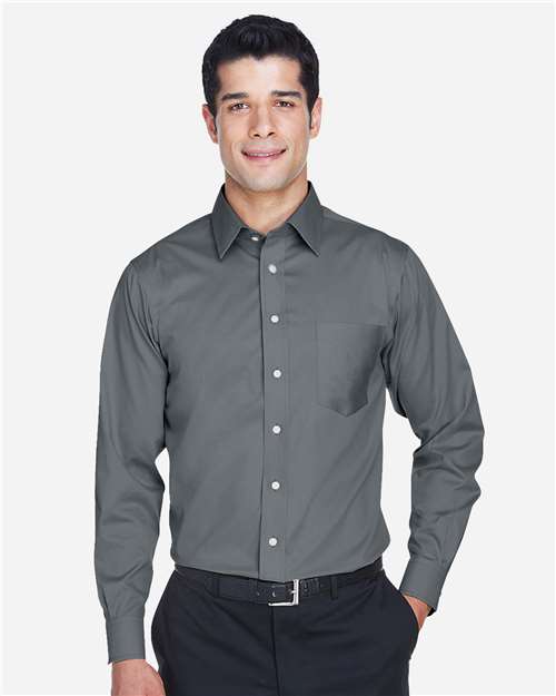Men's Crown Collection® Solid Stretch Twill Woven Dress Shirt — Graphite