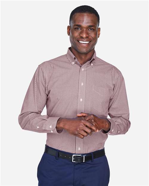 Men's Crown Collection® Gingham Check Woven Dress Shirt — Burgundy