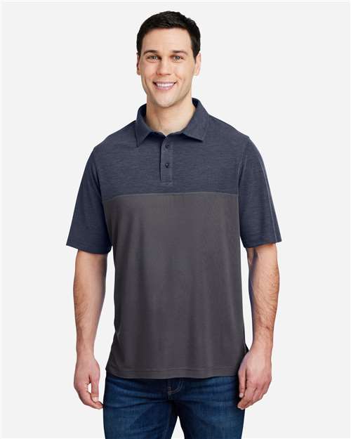 Men's Fusion ChromaSoft™ Colorblock Polo — Carbon/ Classic Navy Heather