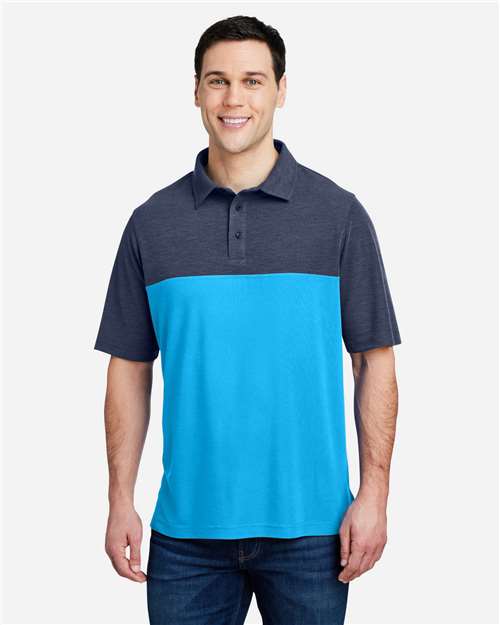 Men's Fusion ChromaSoft™ Colorblock Polo — Electric Blue/ Classic Navy Heather