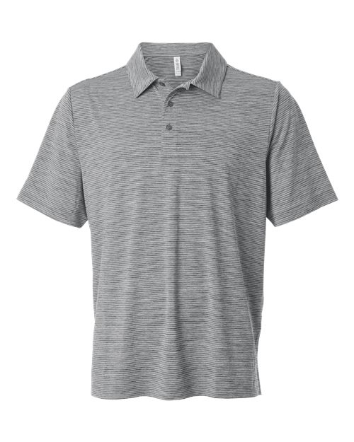 Men's Relay Heathered Stripe Polo — Black Heather/ White