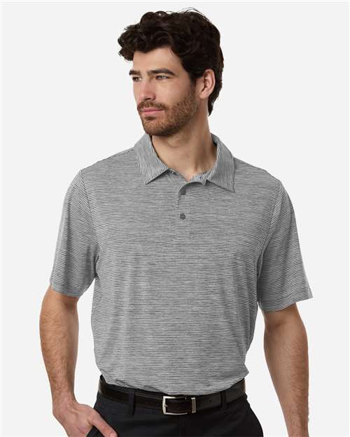 Men's Relay Heathered Stripe Polo — Black Heather/ White