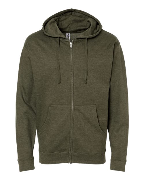 Unisex Midweight Full-Zip Hooded Sweatshirt — Army Heather