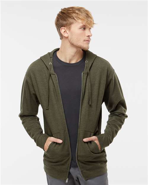 Unisex Midweight Full-Zip Hooded Sweatshirt — Army Heather