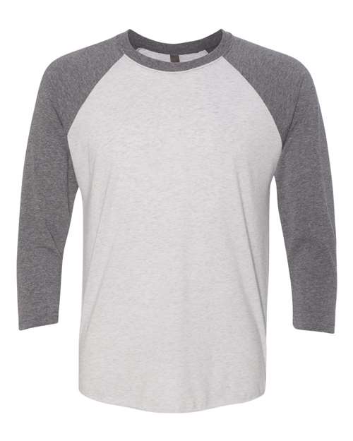 Unisex Triblend Three-Quarter Raglan Tee — Premium Heather Sleeves/ Heather White Body