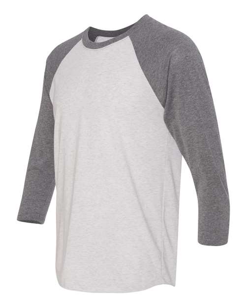 Unisex Triblend Three-Quarter Raglan Tee — Premium Heather Sleeves/ Heather White Body