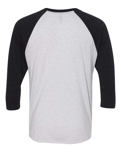 Unisex Triblend Three-Quarter Raglan Tee — Vintage Black Sleeves/ Heather White Body