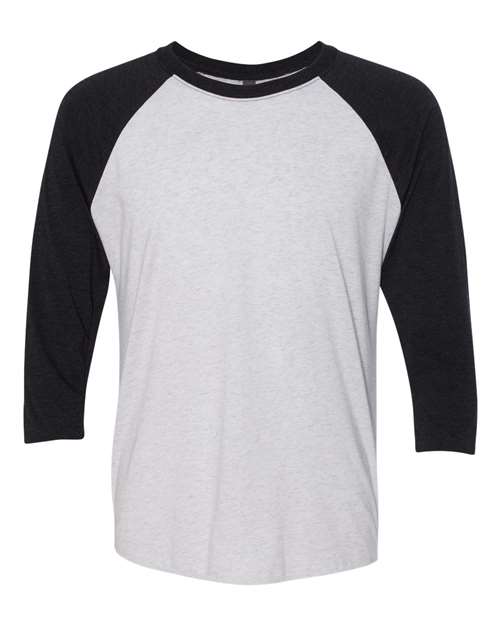 Unisex Triblend Three-Quarter Raglan Tee — Vintage Black Sleeves/ Heather White Body