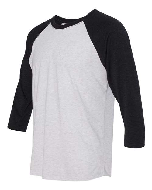 Unisex Triblend Three-Quarter Raglan Tee — Vintage Black Sleeves/ Heather White Body