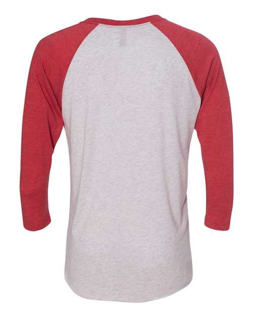 Unisex Triblend Three-Quarter Raglan Tee — Vintage Red Sleeves/ Heather White Body