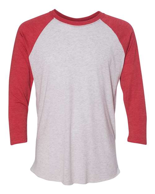 Unisex Triblend Three-Quarter Raglan Tee — Vintage Red Sleeves/ Heather White Body