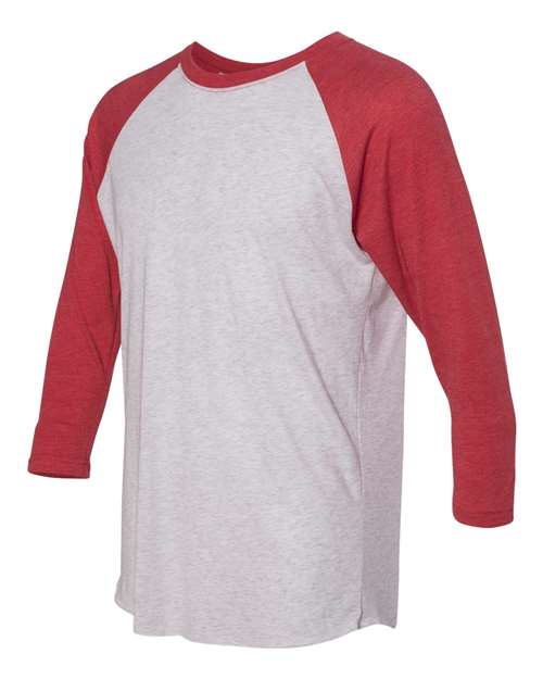 Unisex Triblend Three-Quarter Raglan Tee — Vintage Red Sleeves/ Heather White Body