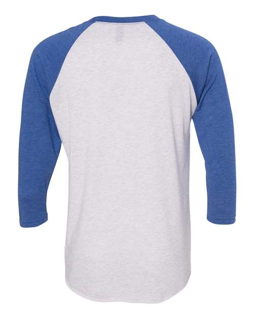 Unisex Triblend Three-Quarter Raglan Tee — Vintage Royal Sleeves/ Heather White Body