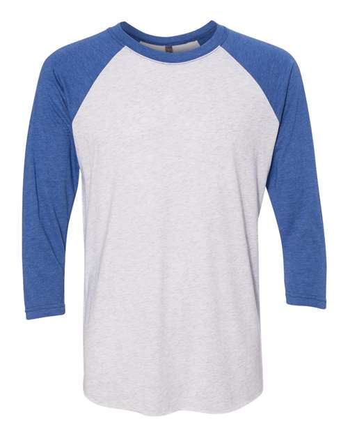 Unisex Triblend Three-Quarter Raglan Tee — Vintage Royal Sleeves/ Heather White Body