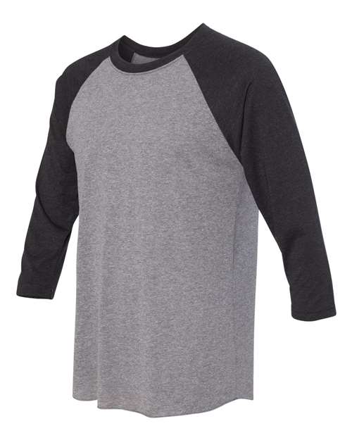 Unisex Triblend Three-Quarter Raglan Tee — Vintage Black Sleeves/ Premium Heather Body