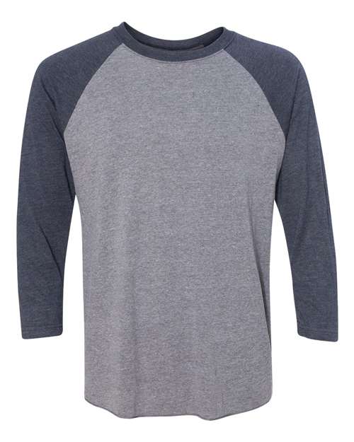 Unisex Triblend Three-Quarter Raglan Tee — Vintage Navy Sleeves/ Premium Heather Body