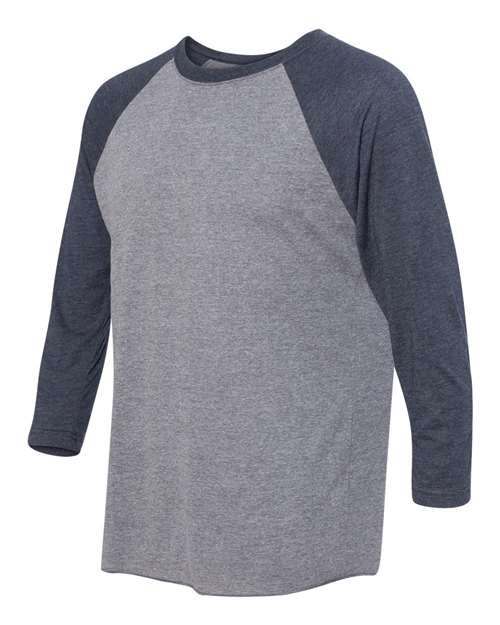 Unisex Triblend Three-Quarter Raglan Tee — Vintage Navy Sleeves/ Premium Heather Body
