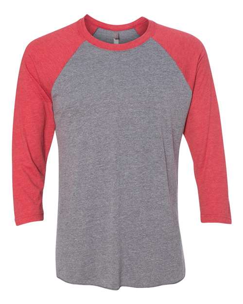Unisex Triblend Three-Quarter Raglan Tee — Vintage Red Sleeves/ Premium Heather Body