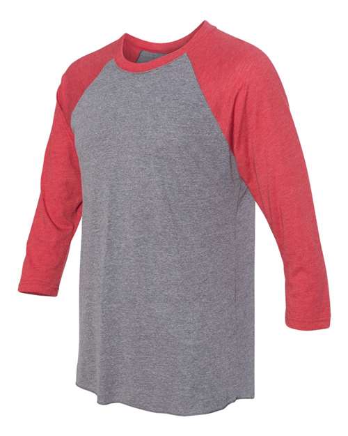 Unisex Triblend Three-Quarter Raglan Tee — Vintage Red Sleeves/ Premium Heather Body