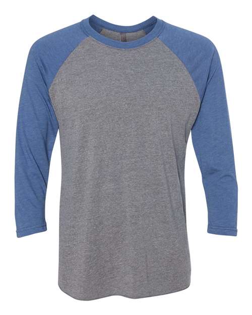 Unisex Triblend Three-Quarter Raglan Tee — Vintage Royal Sleeves/ Premium Heather Body