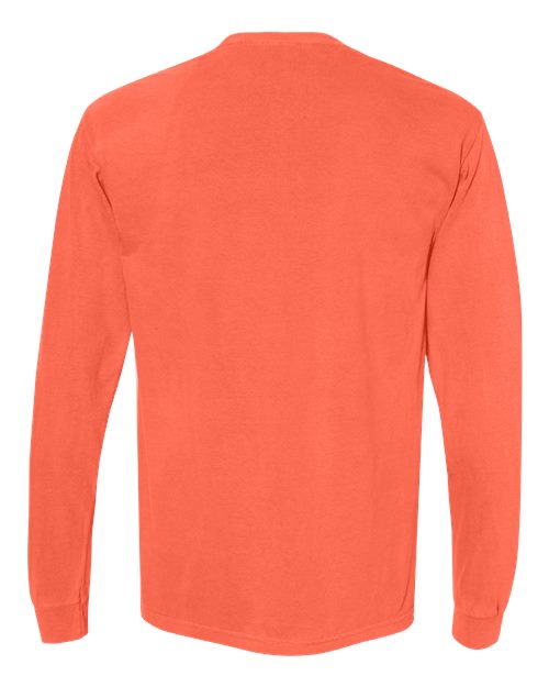 Unisex Garment-Dyed Heavyweight Long Sleeve T-Shirt — Neon Red Orange