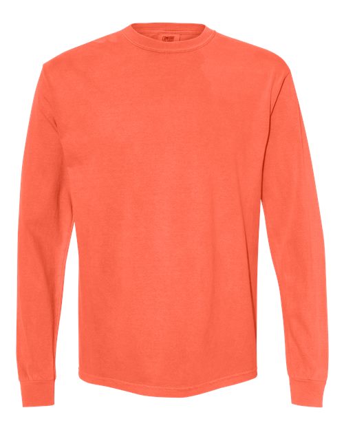 Unisex Garment-Dyed Heavyweight Long Sleeve T-Shirt — Neon Red Orange