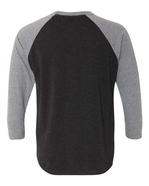 Unisex Triblend Three-Quarter Raglan Tee — Premium Heather Sleeves/ Vintage Black Body