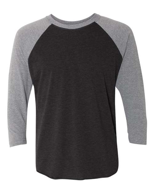 Unisex Triblend Three-Quarter Raglan Tee — Premium Heather Sleeves/ Vintage Black Body