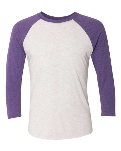 Unisex Triblend Three-Quarter Raglan Tee — Purple Rush Sleeves/ Heather White Body