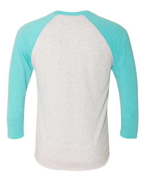 Unisex Triblend Three-Quarter Raglan Tee — Tahiti Blue Sleeves/ Heather White Body