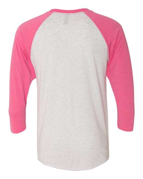 Unisex Triblend Three-Quarter Raglan Tee — Vintage Pink Sleeves/ Heather White Body