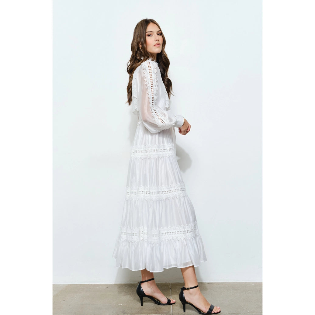 Crochet style lace panel dress