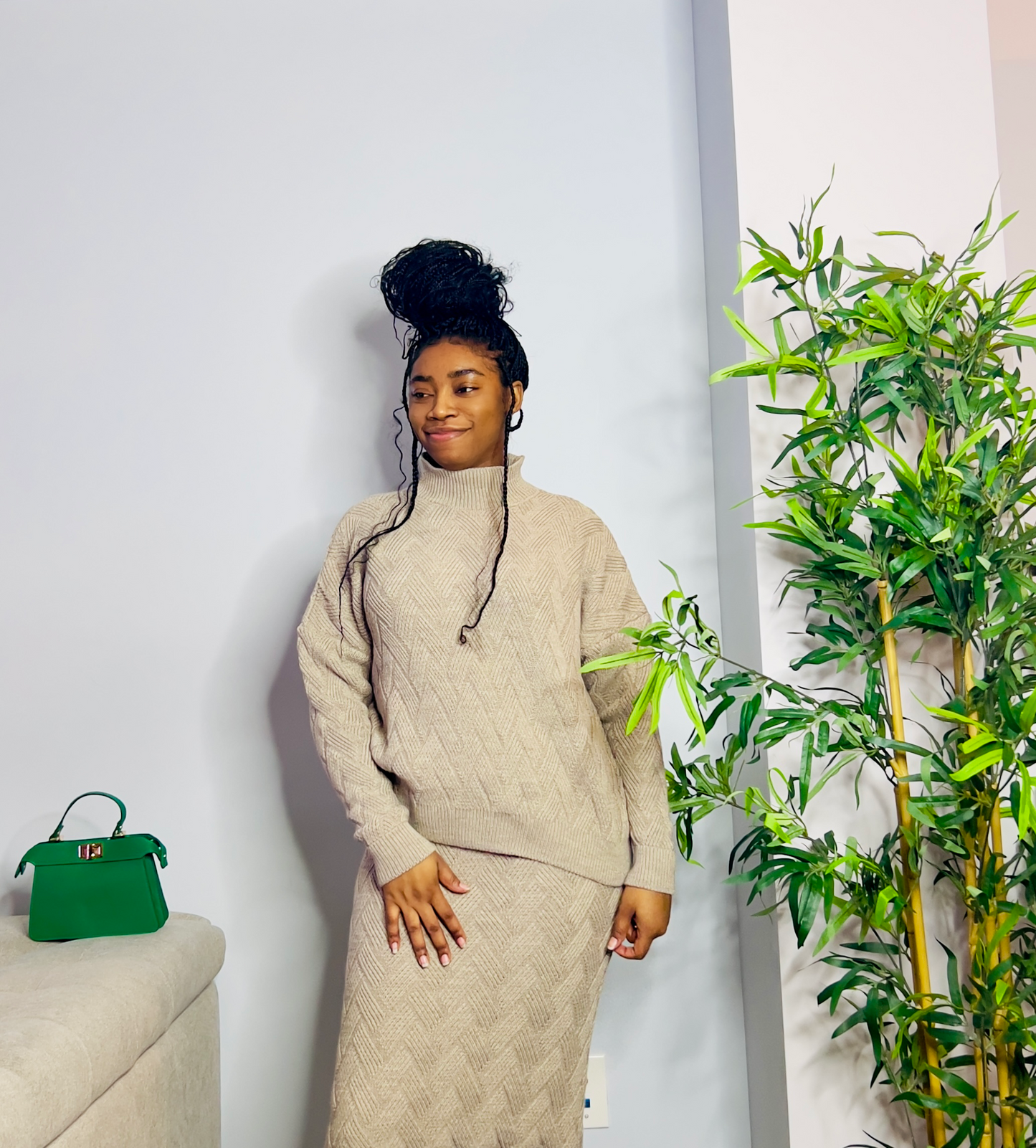Panda skirted  knitwear mink  set image 2