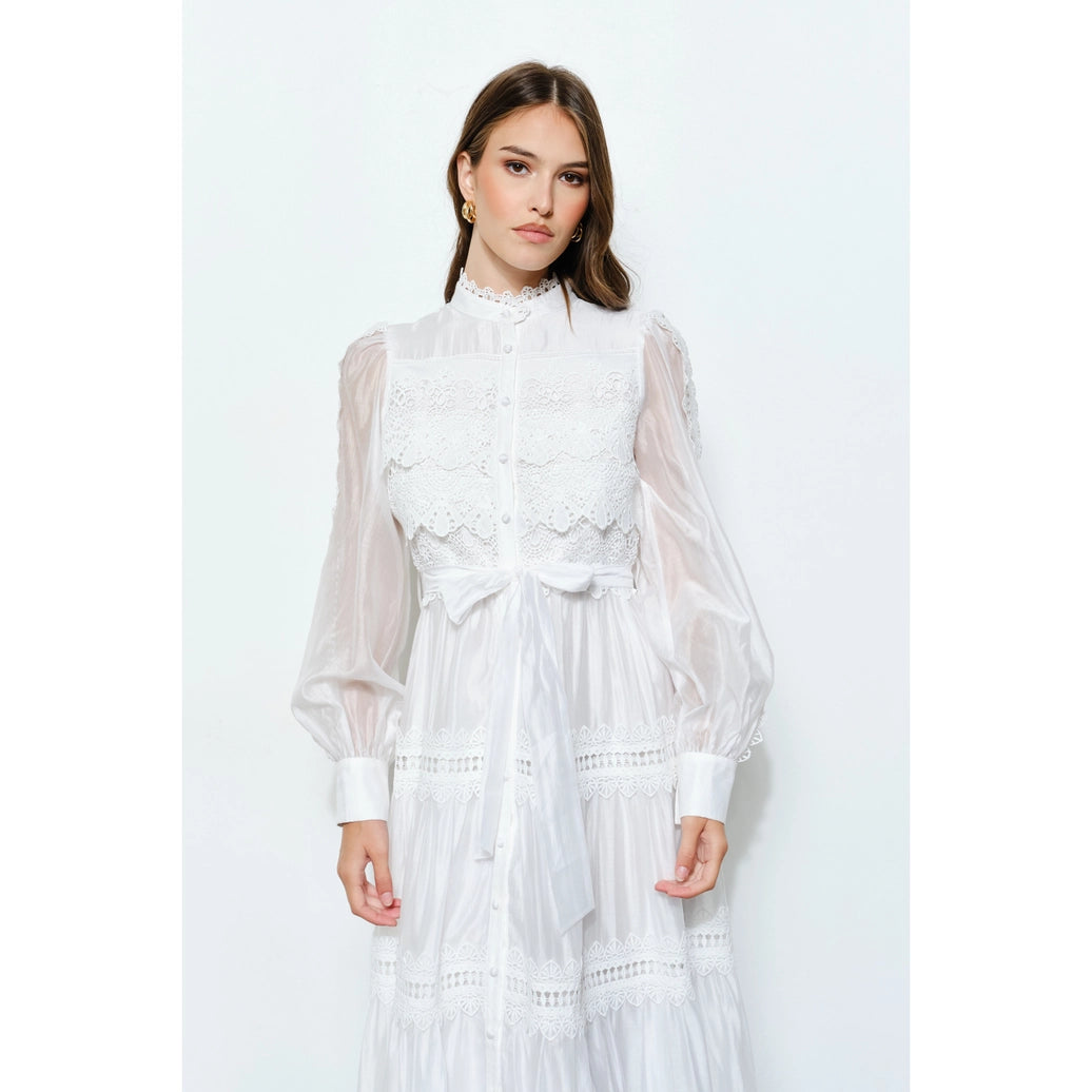 Crochet style lace panel dress