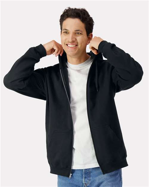 Unisex Softstyle® Midweight Full-Zip Hooded Sweatshirt — Black
