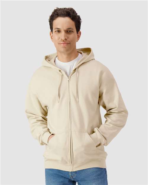 Unisex Softstyle® Midweight Full-Zip Hooded Sweatshirt — Sand