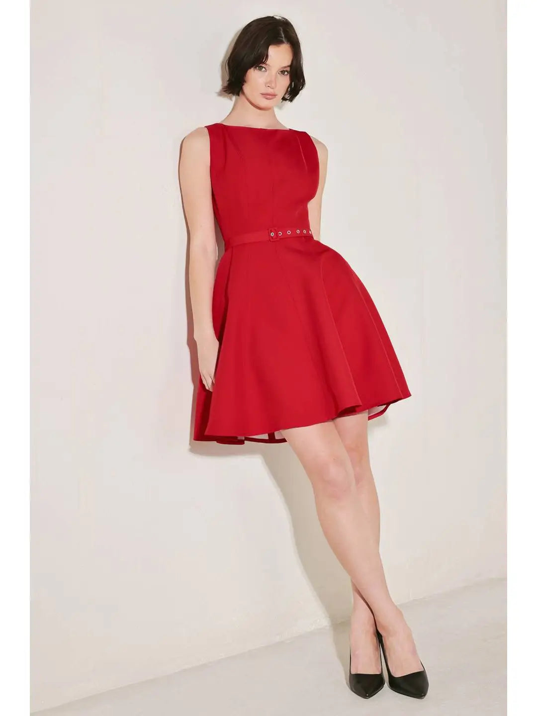 A Solid Woven Mini Dress