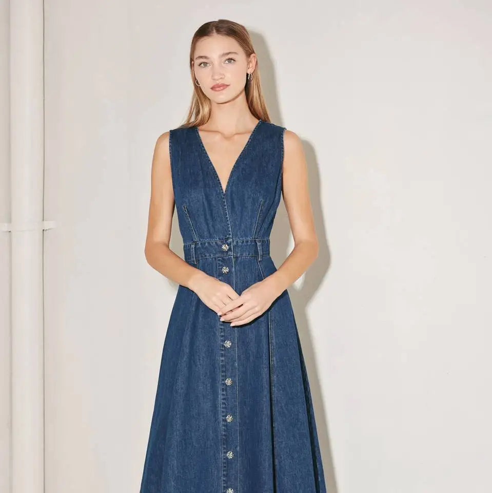 Washed jean midi dress