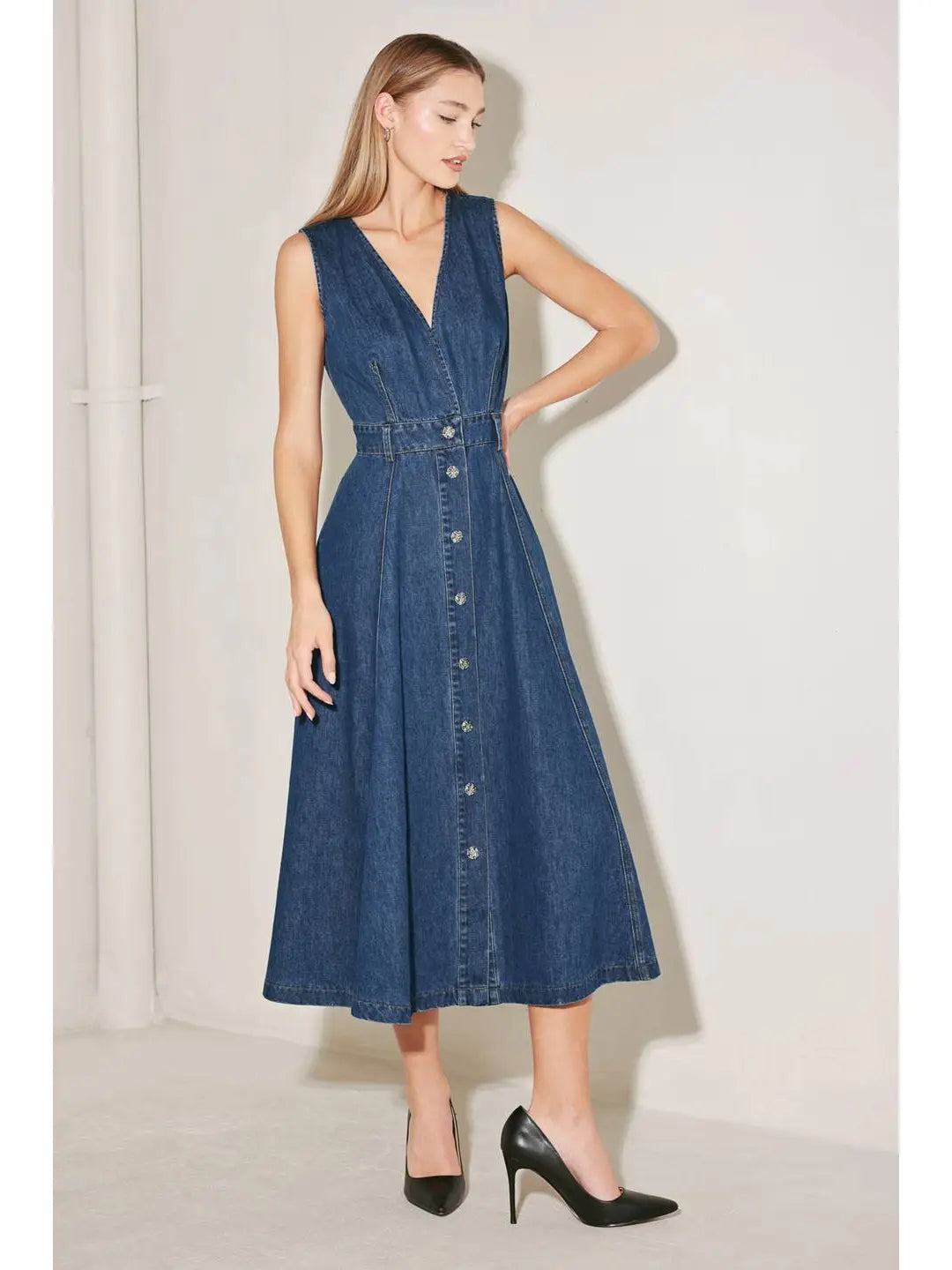 Washed jean midi dress
