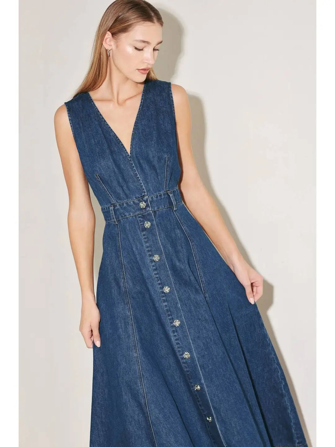 Washed jean midi dress